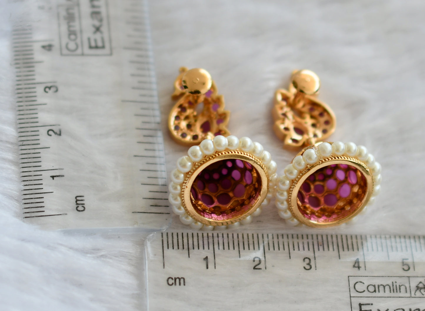 Gold tone ad ruby-pearl peacock jhumkka dj-46469