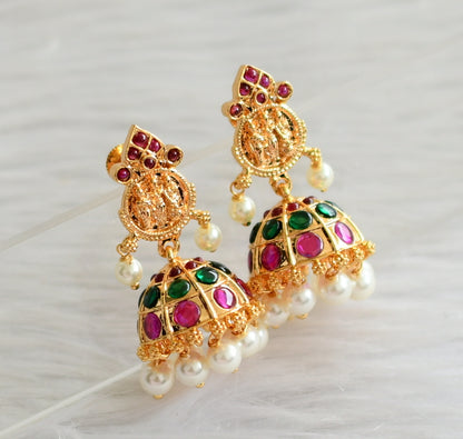 Gold tone real kemp-green pearl ram parivar jhumkka dj-44675