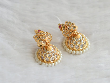 gold tone ad white-pearl peacock jhumkka dj-46472