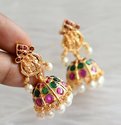 Gold tone real kemp-green pearl ram parivar jhumkka dj-44675