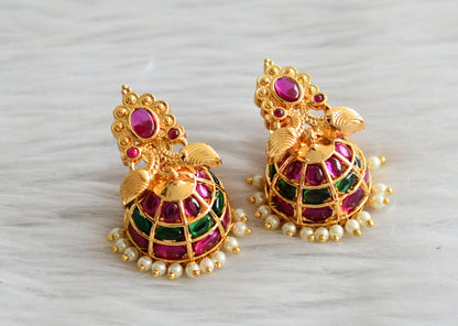 Gold tone kemp-green pearl peacock jhumkka dj-44674