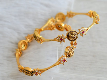 Antique Gold tone ruby-white flower lakshmi bangles(2.4) dj-48054