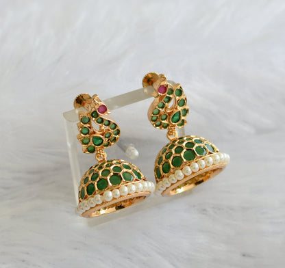 Gold tone ad green-pearl peacock jhumkka dj-46477