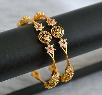 Antique Gold tone ruby-white flower lakshmi bangles(2.4) dj-48054