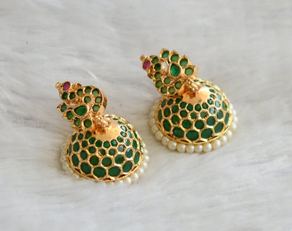 Gold tone ad green-pearl peacock jhumkka dj-46477