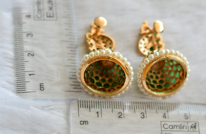 Gold tone ad green-pearl peacock jhumkka dj-46477