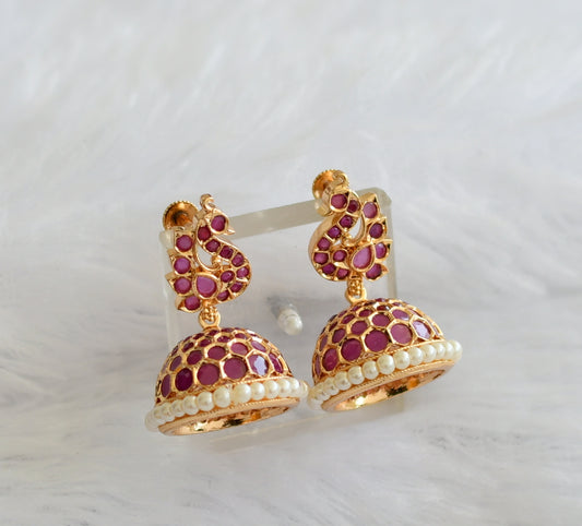 Gold tone ad ruby-pearl peacock jhumkka dj-46476