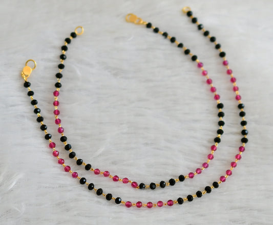 Gold tone pink-black beaded anklets/ payal dj-48044