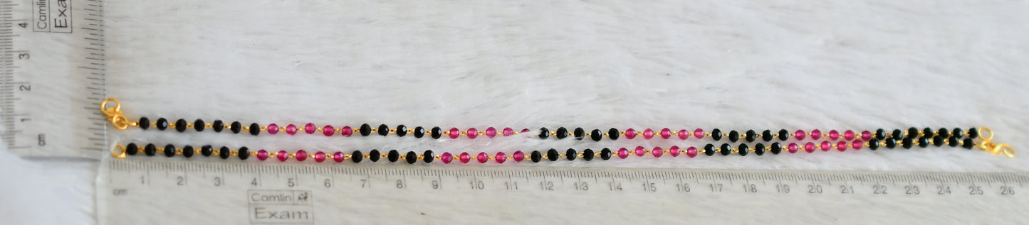 Gold tone pink-black beaded anklets/ payal dj-48044