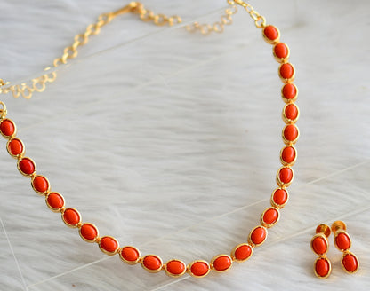 Gold tone orange oval stone necklace set dj-44680