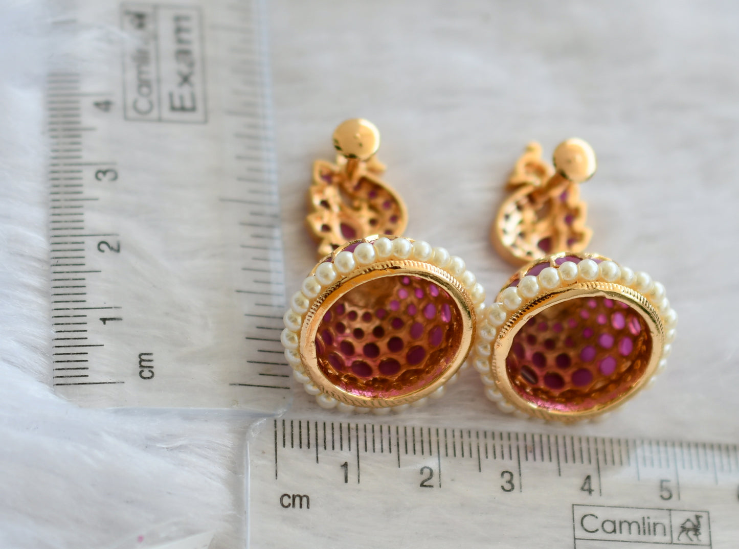 Gold tone ad ruby-pearl peacock jhumkka dj-46476