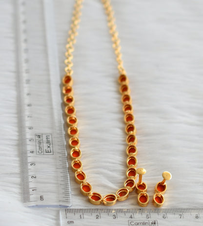 Gold tone orange oval stone necklace set dj-44680