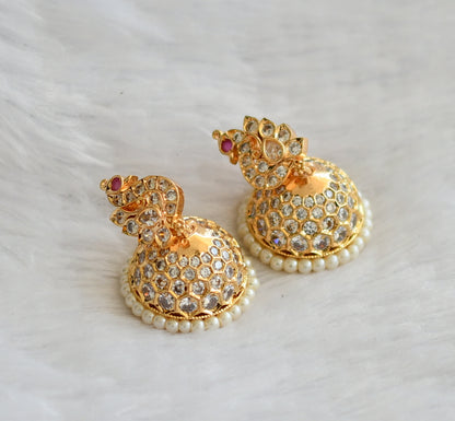 Gold tone ad white-pearl peacock jhumkka dj-46473