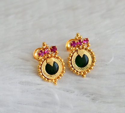 Gold tone kerala style pink-green round earrings dj-42899