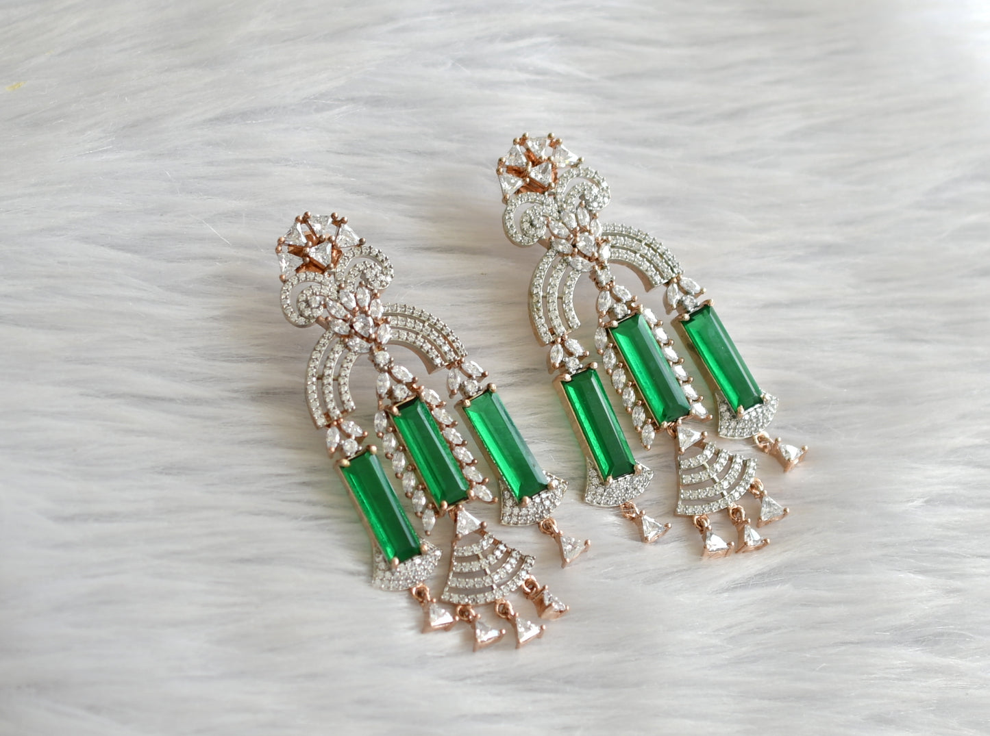 Rose gold tone cz green earrings dj-30237