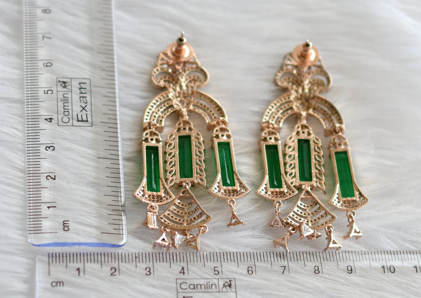 Rose gold tone cz green earrings dj-30237