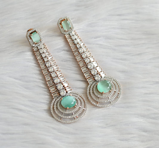 Rose gold tone cz sea green monalisa long earrings dj-30165