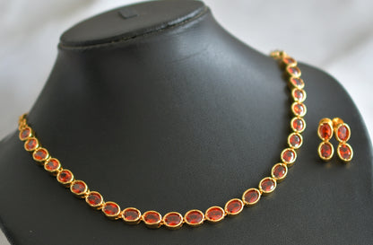 Gold tone brown oval stone necklace set dj-44684