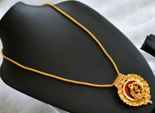 Gold tone kerala style 24 inches chain with white-red peacock pendant dj-46480