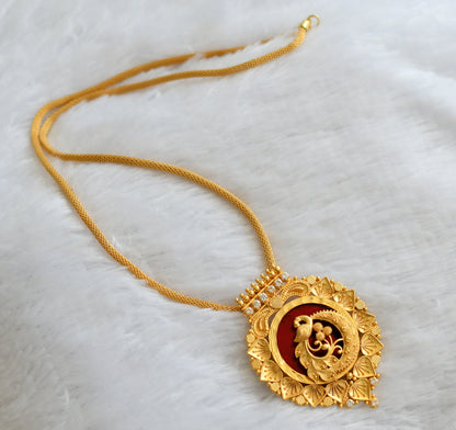 Gold tone kerala style 24 inches chain with white-red peacock pendant dj-46480