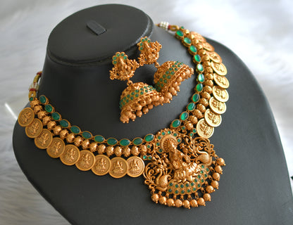 Matte finish green lakshmi coin necklace set dj-32829