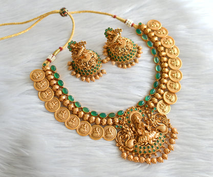 Matte finish green lakshmi coin necklace set dj-32829