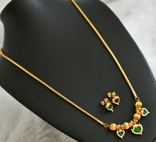 Gold tone kerala style pink-green palakka 24 inches chain set dj-48060