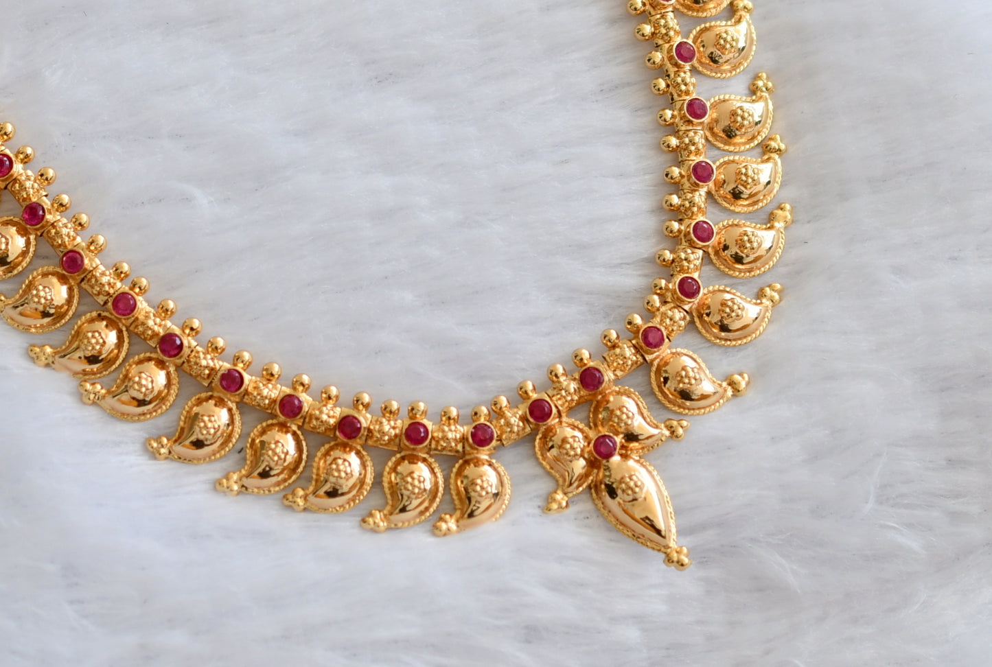 Gold tone kerala style pink stone mango necklace dj-46481