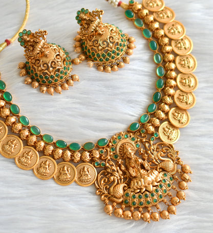 Matte finish green lakshmi coin necklace set dj-32829