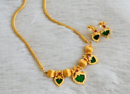 Gold tone kerala style pink-green palakka 24 inches chain set dj-48060