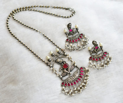 Silver tone pink-pearl ganesha haar set dj-46466