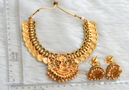 Matte finish green lakshmi coin necklace set dj-32829