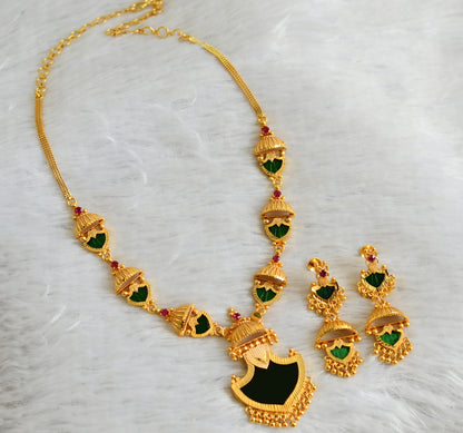 Gold tone pink-green palakka kerala style necklace set dj-48059