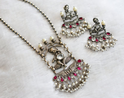 Silver tone kemp-white-pearl ganesha haar set dj-46460