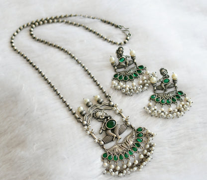 Silver tone green-pearl ganesha haar set dj-46464