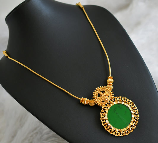 Gold tone kerala style green round lakshmi kodi necklace dj-48073