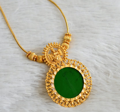 Gold tone kerala style green round lakshmi kodi necklace dj-48073