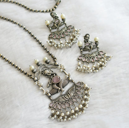 Silver tone baby pink-pearl ganesha haar set dj-46463