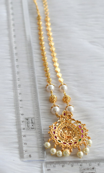 Gold tone ruby-green pearl lakshmi necklace dj-44678