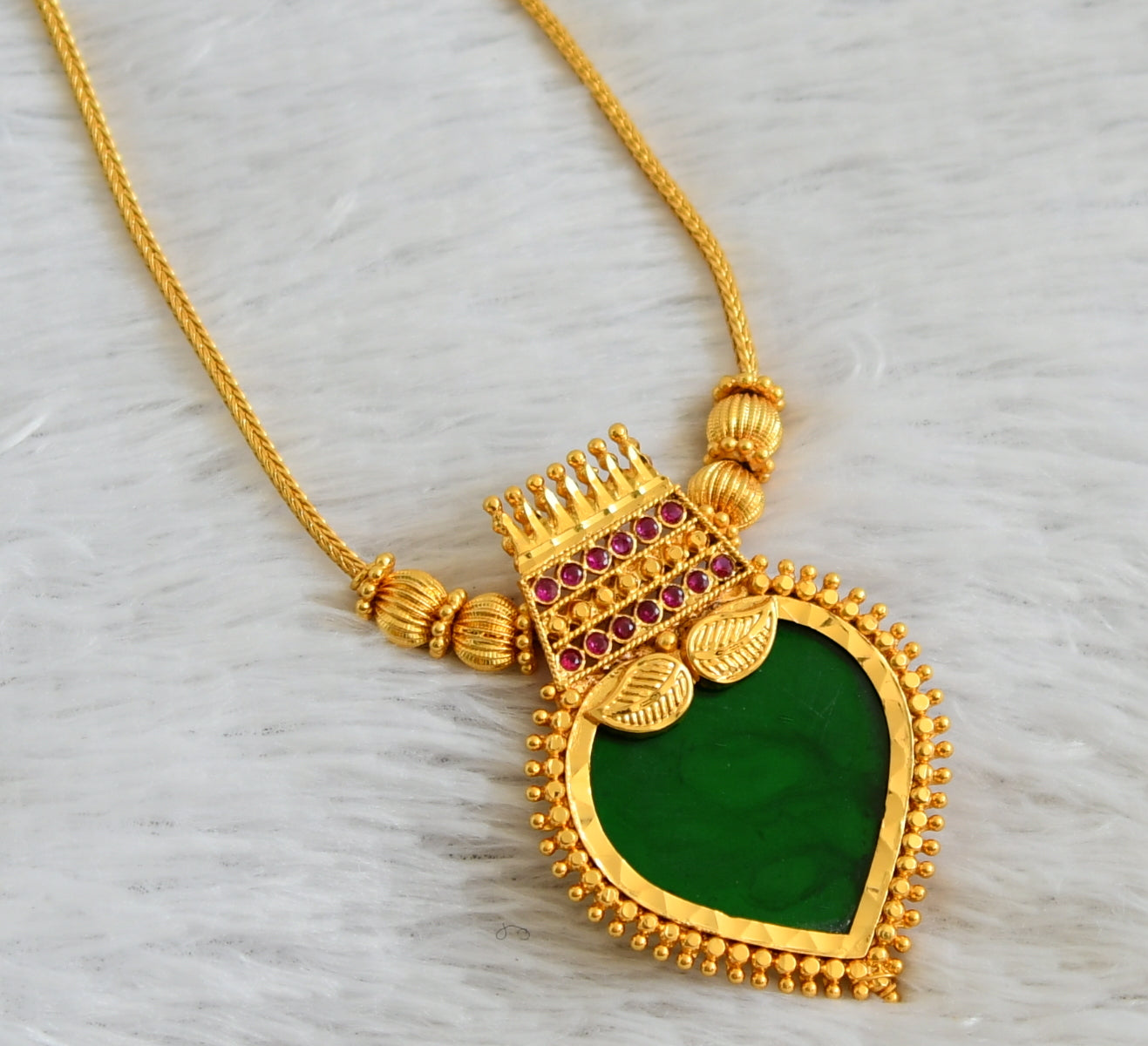 Gold tone kerala style pink-green leaf kodi necklace dj-48072