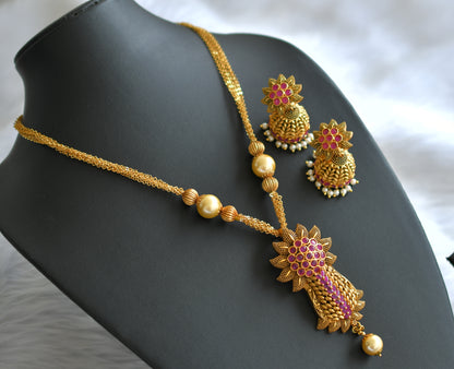 Matte finish ruby flower chain/necklace set  dj-12118