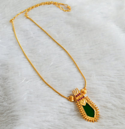 Gold tone kerala style pink-green nagapadam kodi necklace dj-48070