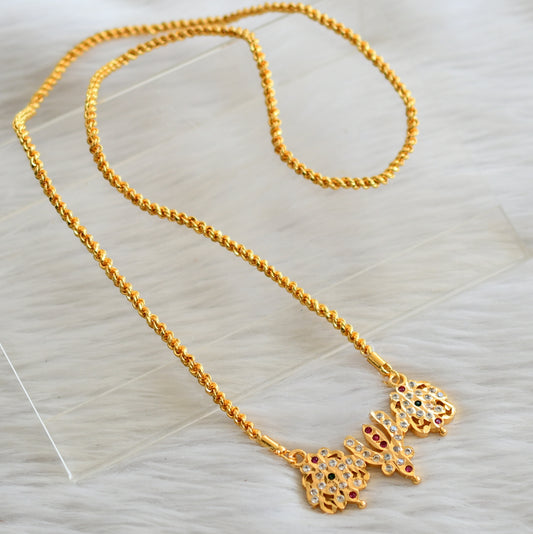 Gold tone 24 inches rope chain with ad pink-green-white shanku-chakra-nama pendant dj-44691