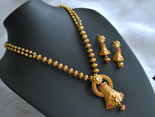 Matte finish ruby kundan beaded necklace set dj-12104