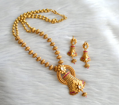 Matte finish ruby kundan beaded necklace set dj-12104