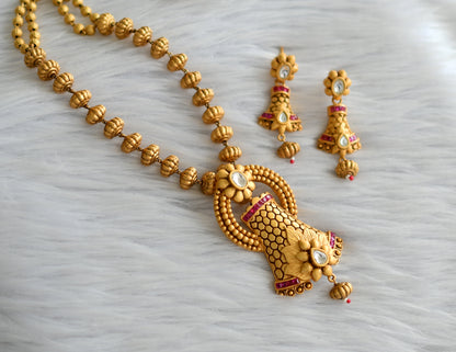 Matte finish ruby kundan beaded necklace set dj-12104