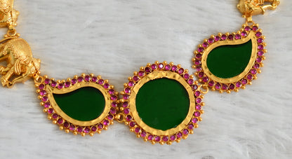 Gold tone kerala style ad pink-green round mango elephant choker dj-48063