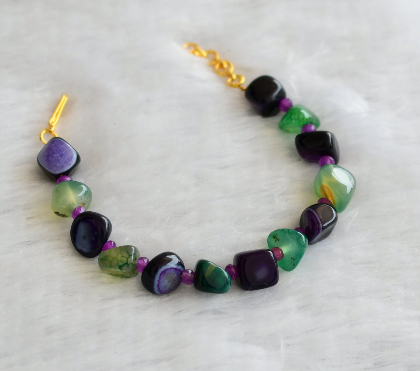 Hand made green-purple onyx beaded bracelet dj-46509