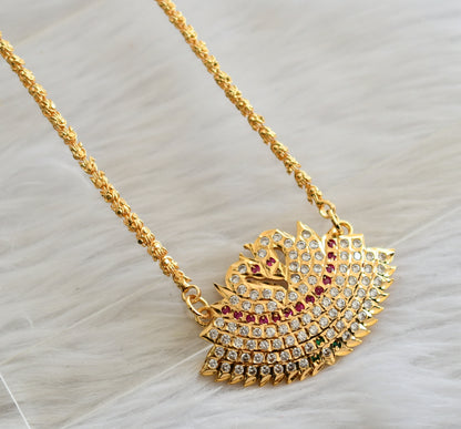 Gold tone ruby-green-white south indian swan pendant with chain dj-44696