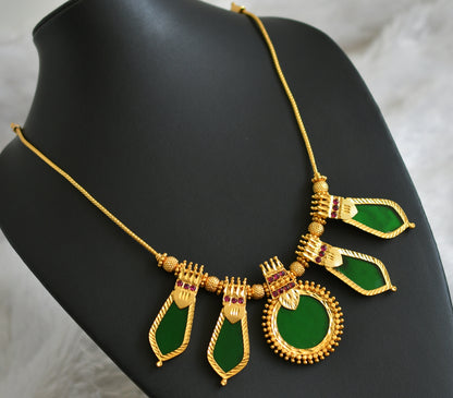 Gold tone kerala style pink-green round nagapadam kodi necklace dj-48065